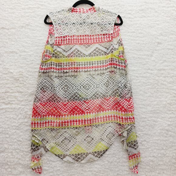 Kimono Vest Chico Beige Red Yellow Lace Sheer Whimsycore Boho Fairycore Size L - Picture 3 of 12
